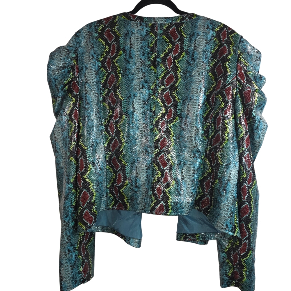 NWOT Azalea Wang Snake Print Puff Sleeve Jacket 2X Blue Statement Moto - Picture 5 of 9